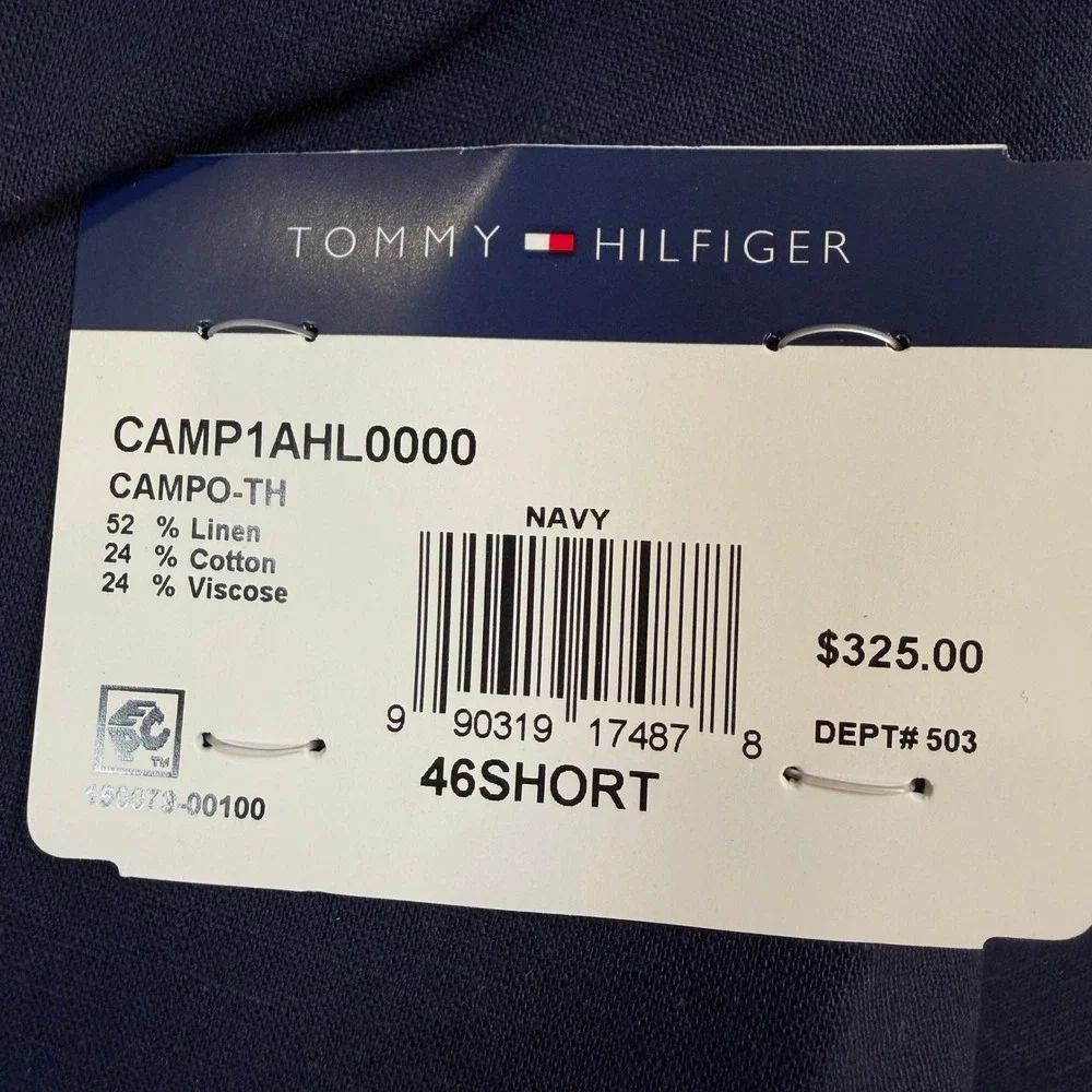 Tommy Hilfiger Mens Campo-TH Navy Linen Blazer Jacket 46 Short CAMP1AHL0000